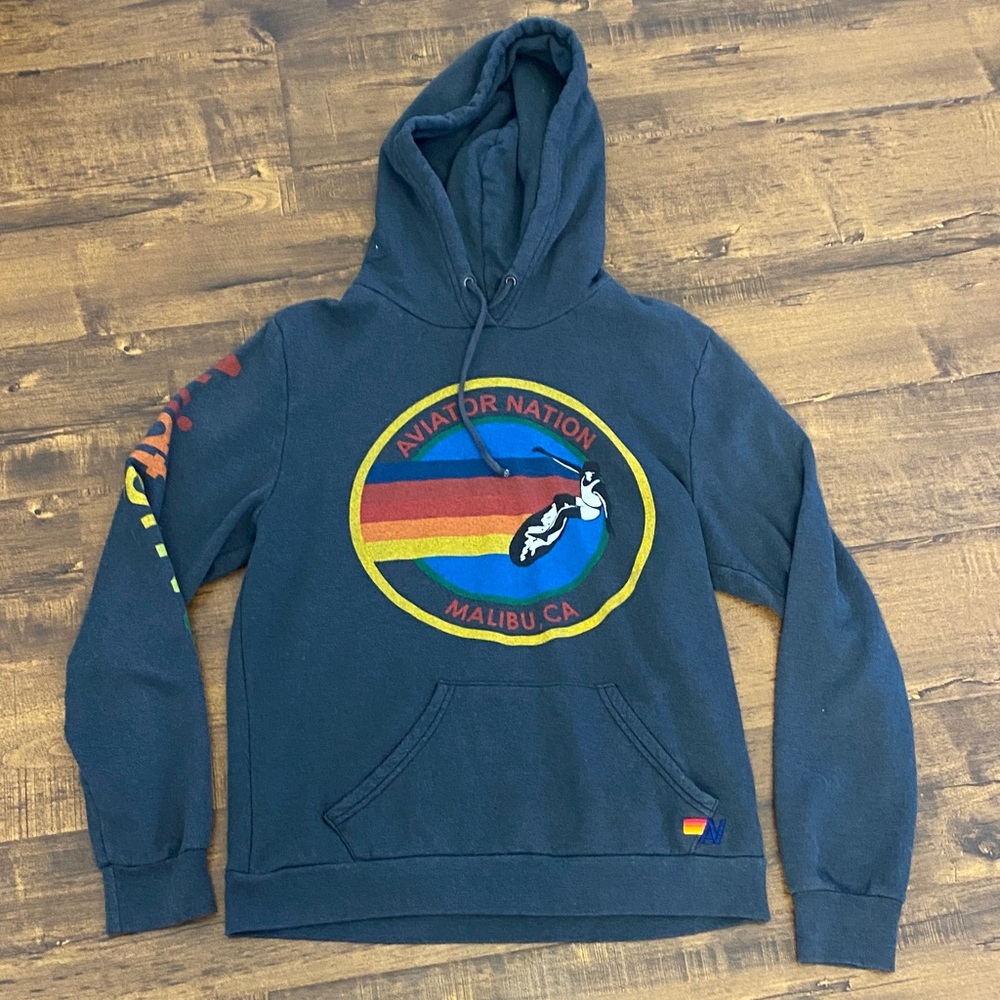 Aviator Nation Navy Hoodie with Rainbow Logo